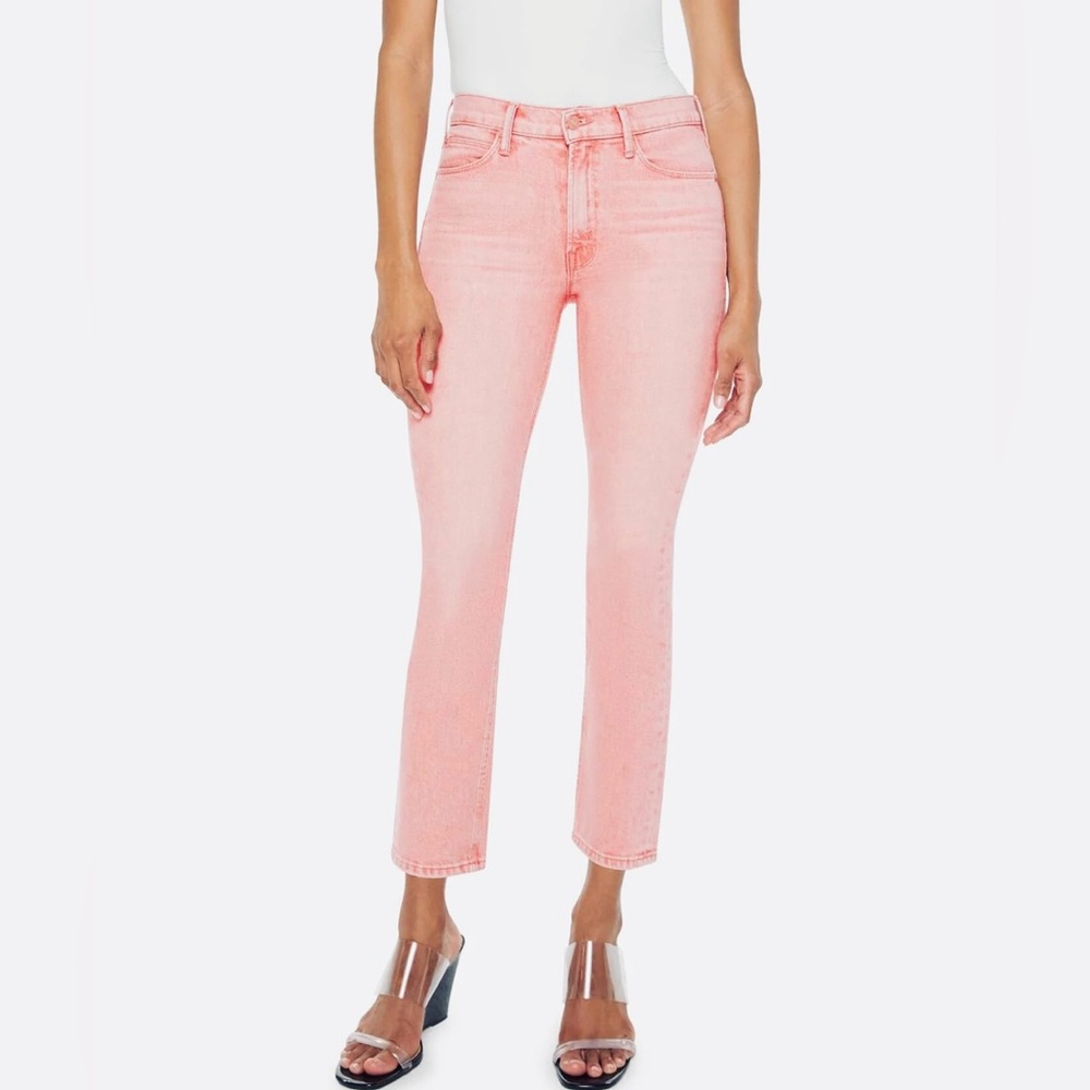 NWT MOTHER “Mid‑Rise Dazzler Ankle” in Sunset Coral • Size 24
